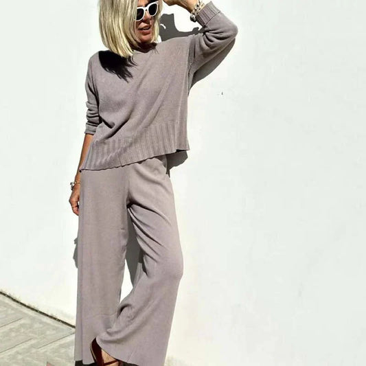Ensemble deux pièces en tricot pour femme – Pull élégant et pantalon assorti
