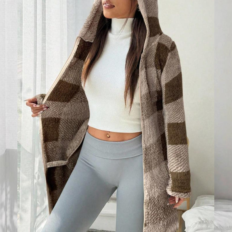 Doralisse™- Veste Longue à Carreaux avec Capuche