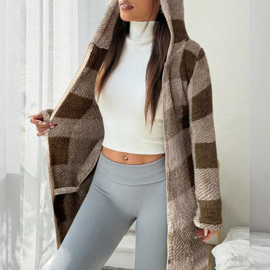 Doralisse™- Veste Longue à Carreaux avec Capuche