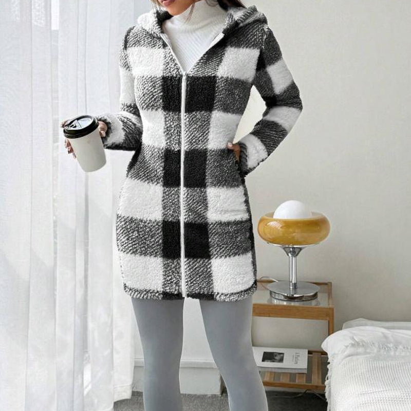 Doralisse™- Veste Longue à Carreaux avec Capuche