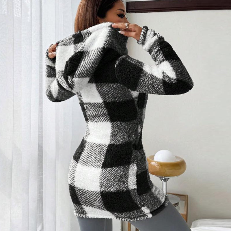 Doralisse™- Veste Longue à Carreaux avec Capuche