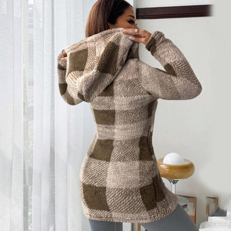 Doralisse™- Veste Longue à Carreaux avec Capuche