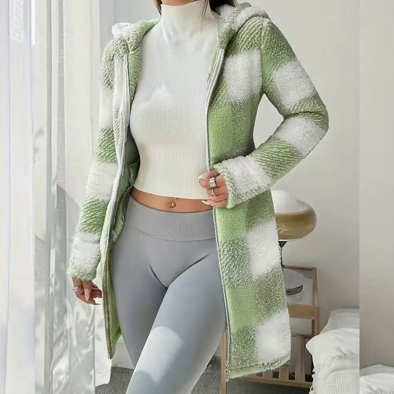 Doralisse™- Veste Longue à Carreaux avec Capuche