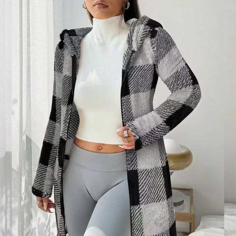 Doralisse™- Veste Longue à Carreaux avec Capuche