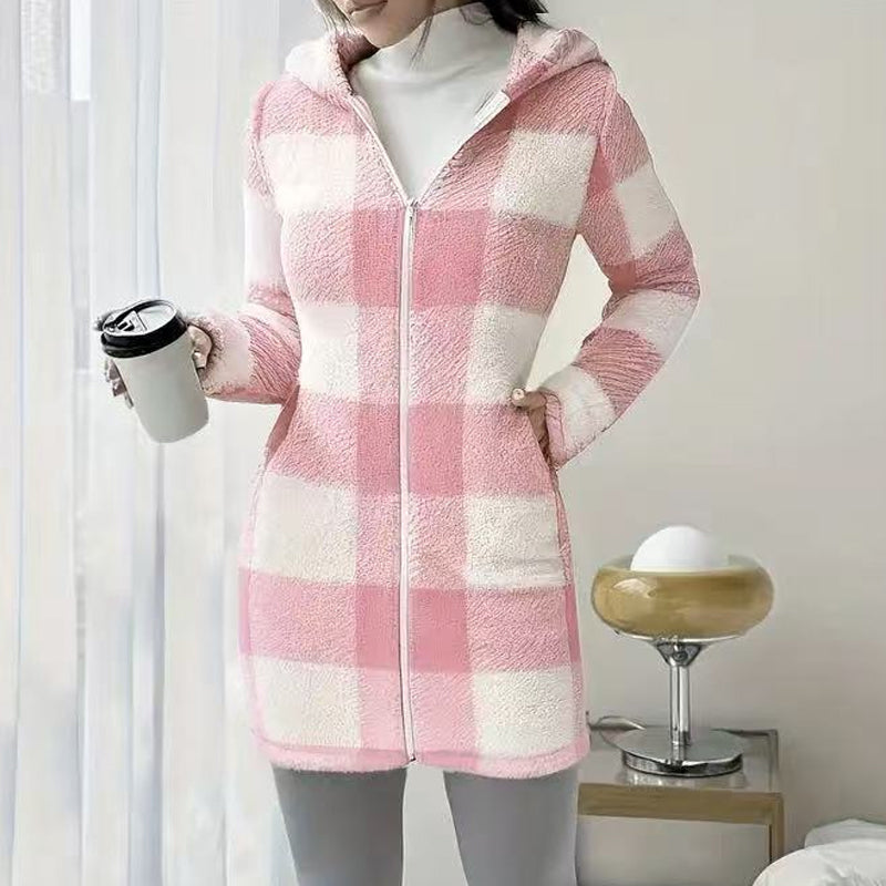 Doralisse™- Veste Longue à Carreaux avec Capuche