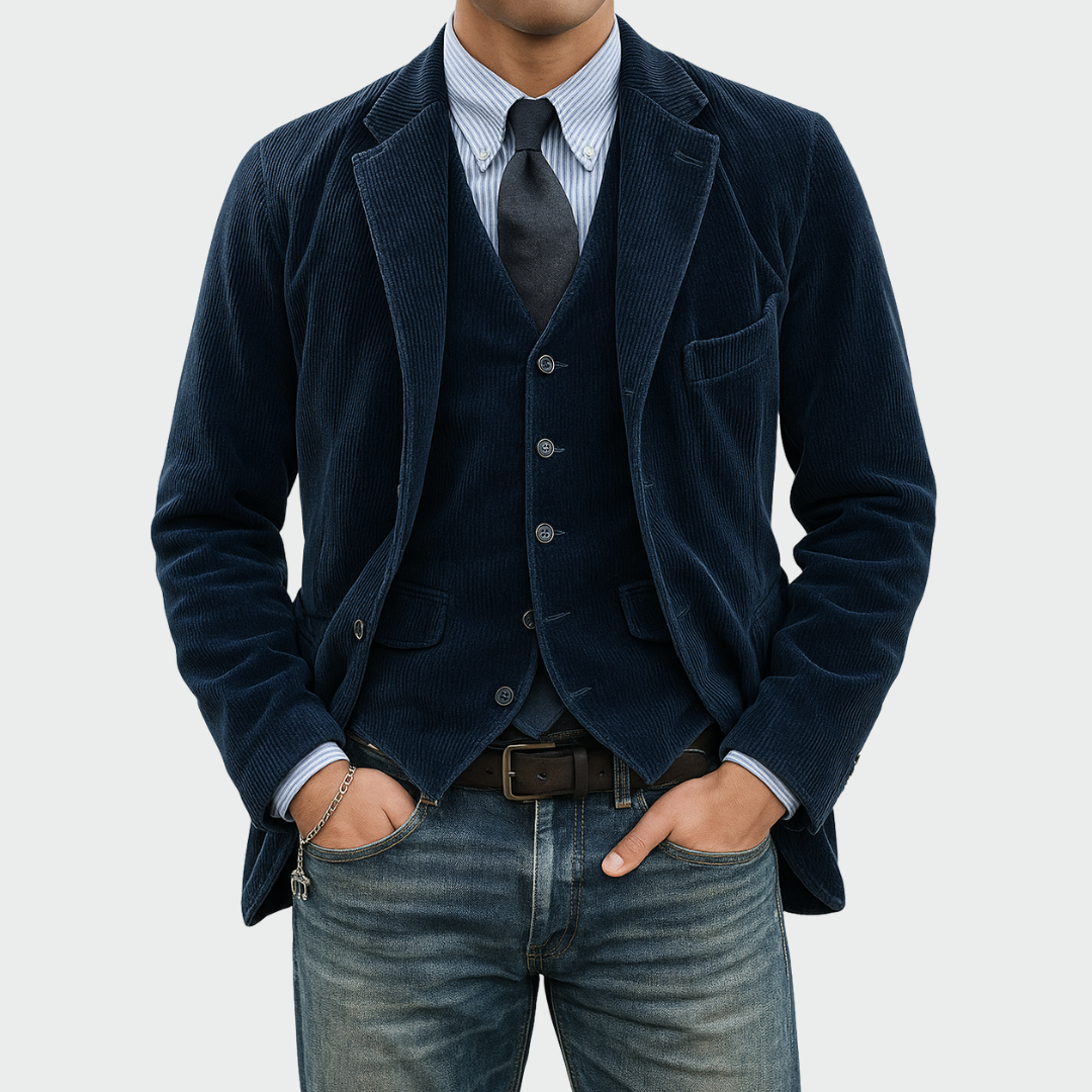 Thomas™ | Conjunto de chaqueta y chaleco de terciopelo para hombre