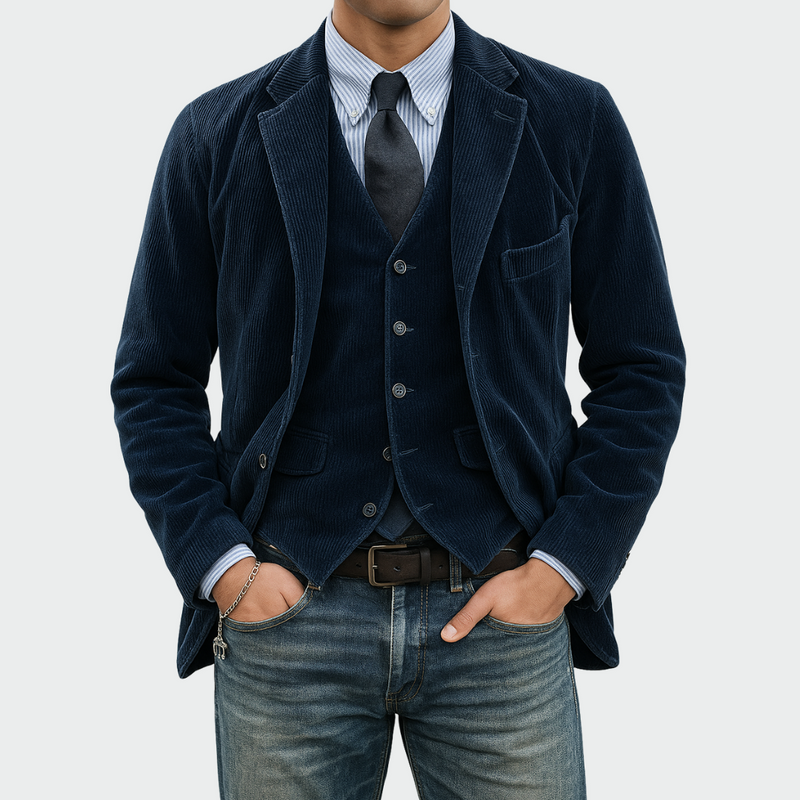 Thomas™ | Conjunto de chaqueta y chaleco de terciopelo para hombre