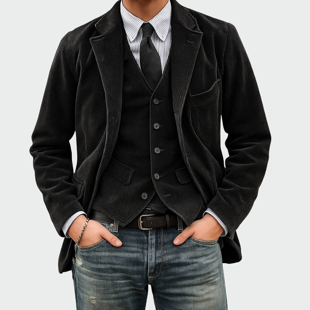 Thomas™ | Conjunto de chaqueta y chaleco de terciopelo para hombre