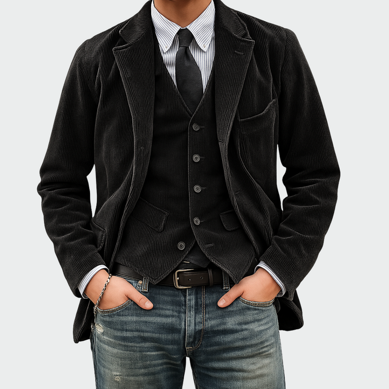 Thomas™ | Conjunto de chaqueta y chaleco de terciopelo para hombre