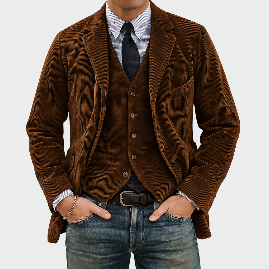 Thomas™ | Conjunto de chaqueta y chaleco de terciopelo para hombre