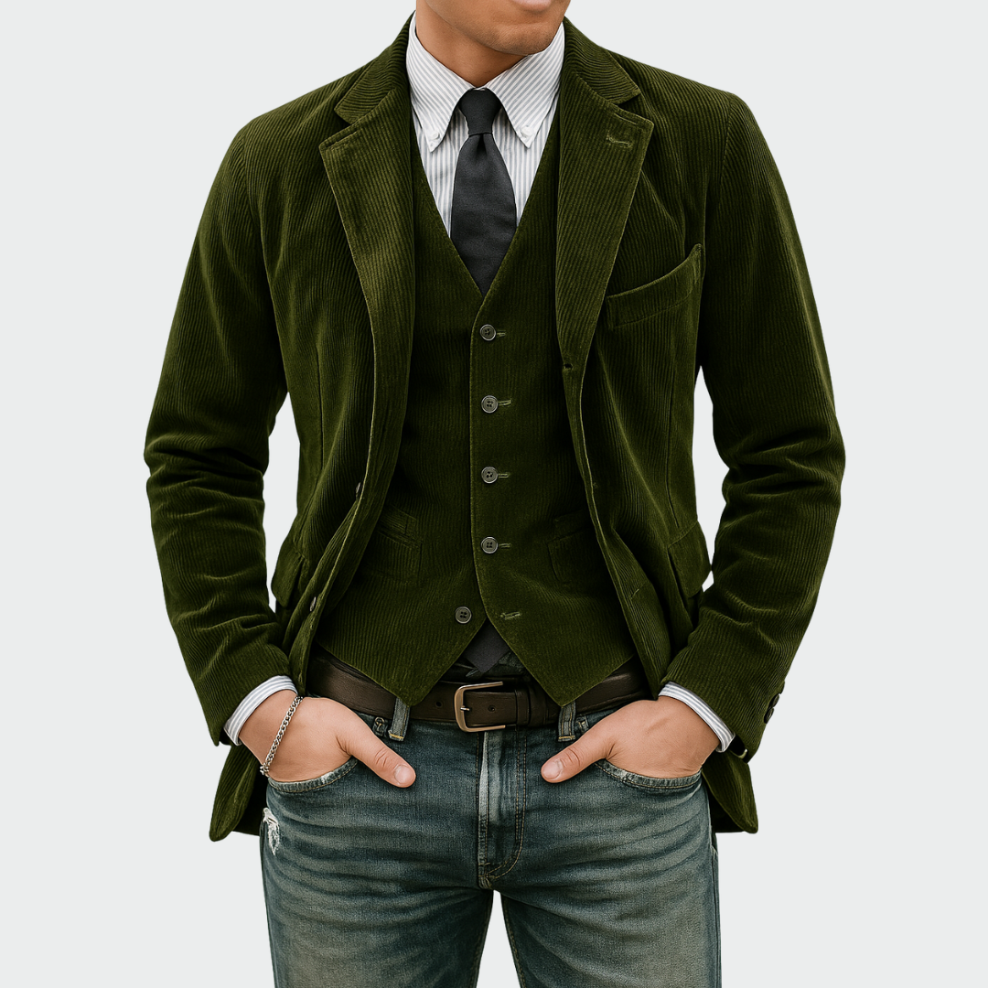 Thomas™ | Conjunto de chaqueta y chaleco de terciopelo para hombre