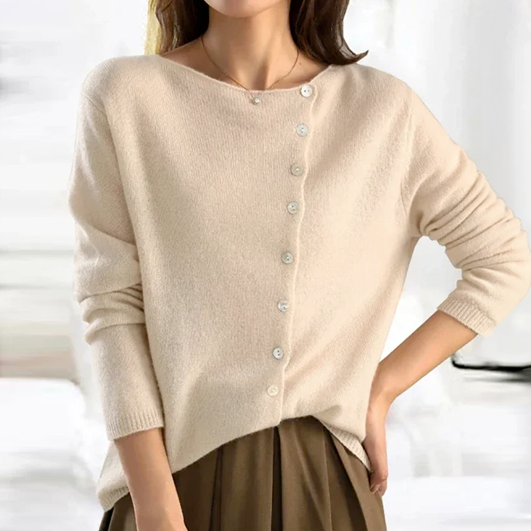 Trendy Women's Sweater with V-Neck - Sienna-Beige-XS-State of Style