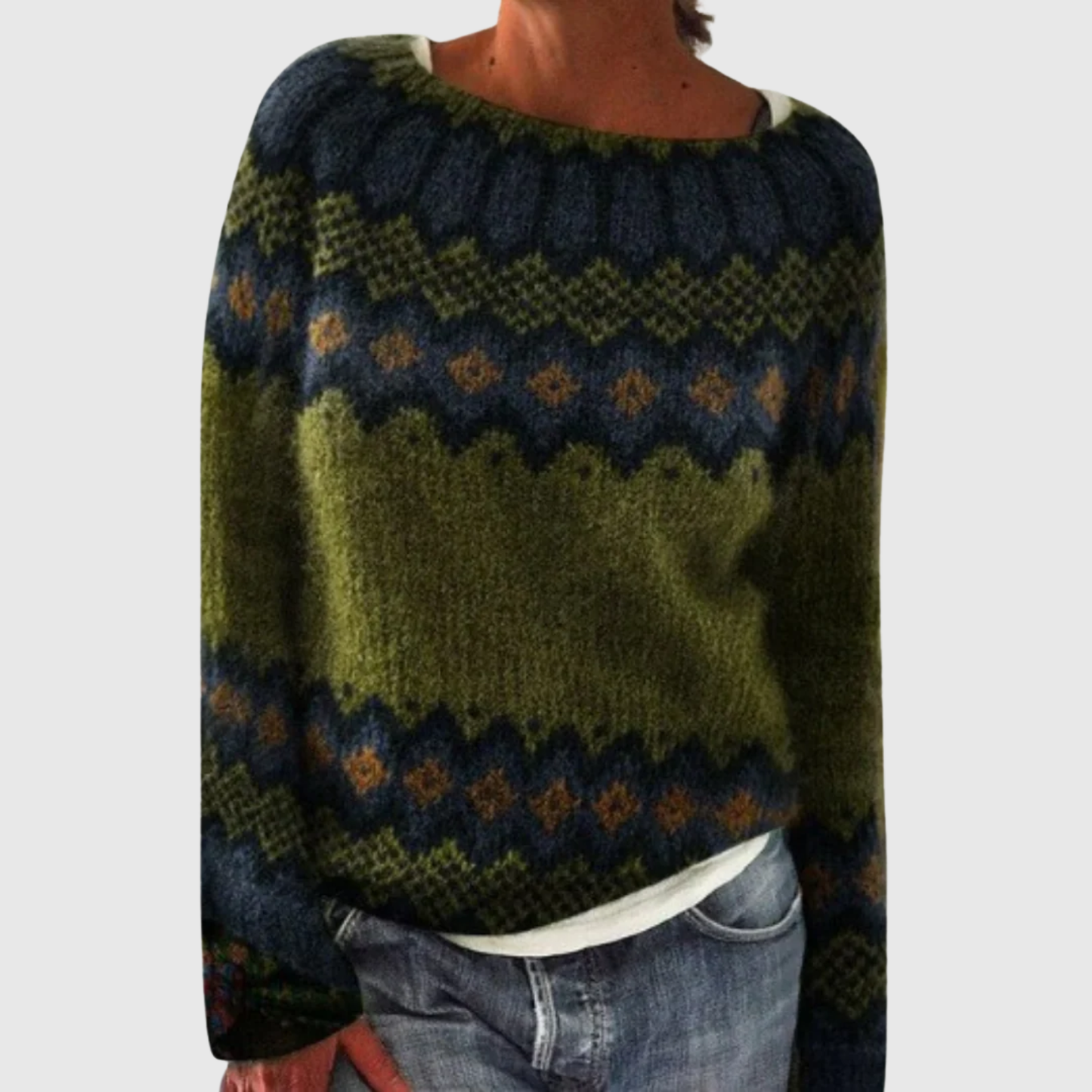 Lily | Deep Forest Retro Icelandic Knit Sweater