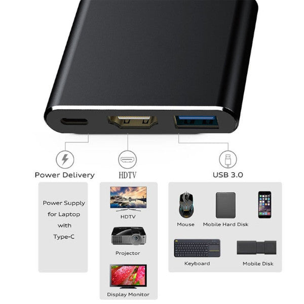 Usb C To Hdmi-Compatible 4K Adapter 3 In 1 Hub With Output 3.0 Port