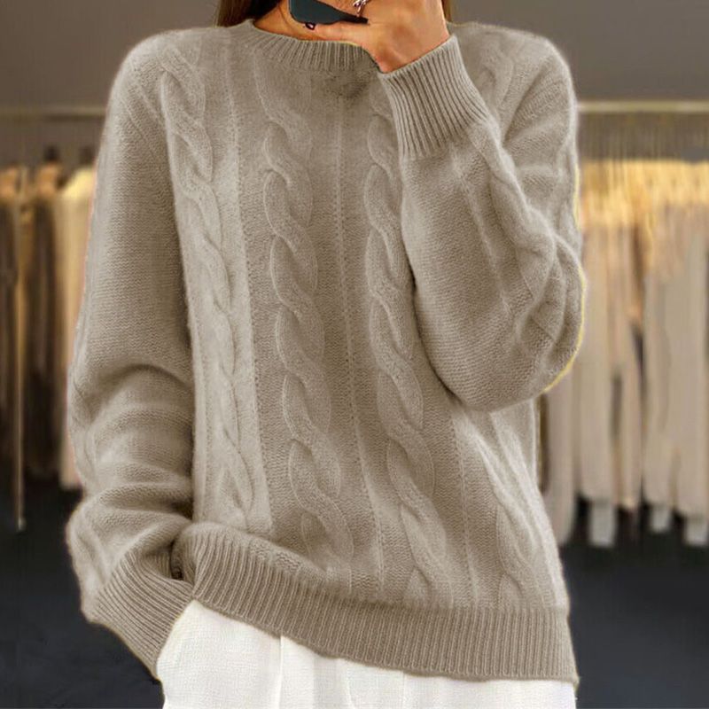 Warm Knitted Ladies Sweater - Bella-Khaki-S-Nora Luxe