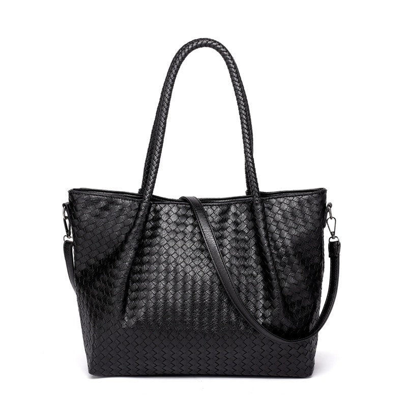 Janelle | Woven Leather Tote Bag-Shopper Bags-Urban Devyne-Black-Urban Devyne