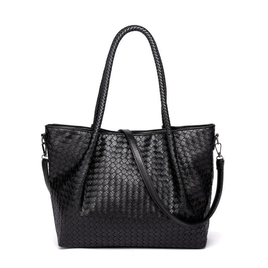 Janelle | Woven Leather Tote Bag-Shopper Bags-Urban Devyne-Black-Urban Devyne